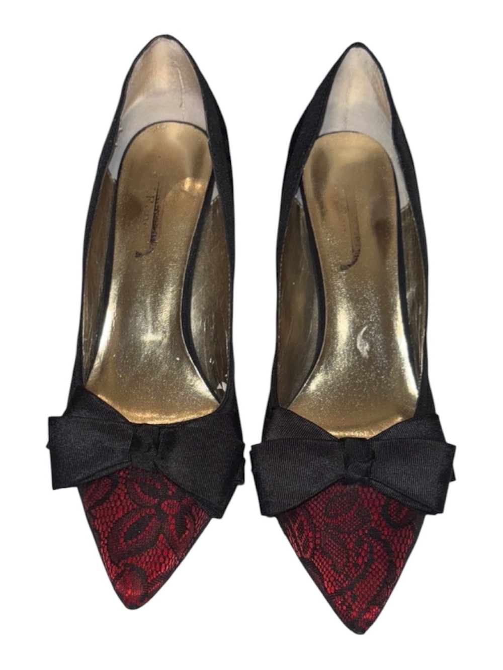 Chic Black and Red Lace Bow Heels